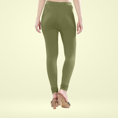 Ultra Soft and Stretchable Cotton Lycra Churidar Leggings for Women - Olive Green