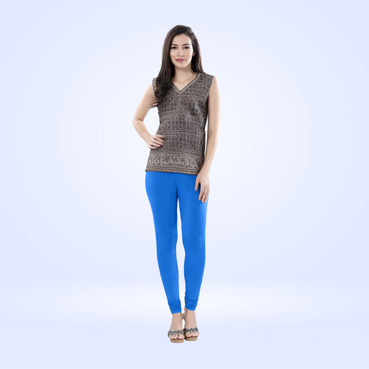 Luxuriously Soft Cotton Lycra Churidar Leggings for Women - Pepsi Blue