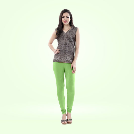 Perfect Fit Cotton Lycra Churidar Leggings for Women - Pista Green