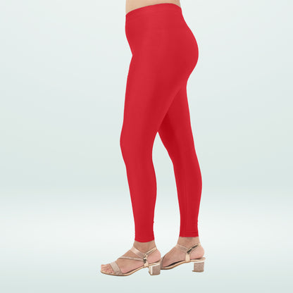 Sparkling Comfort Shimmer Ankle Leggings for Women - Red