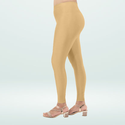 Elegant Shimmer Ankle-Length Leggings for Everyday Wear - Skin