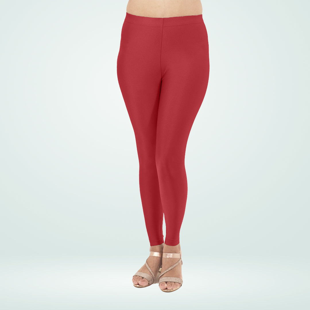 Chic and Shiny Shimmer Ankle-Length Leggings for Women - Red Maroon