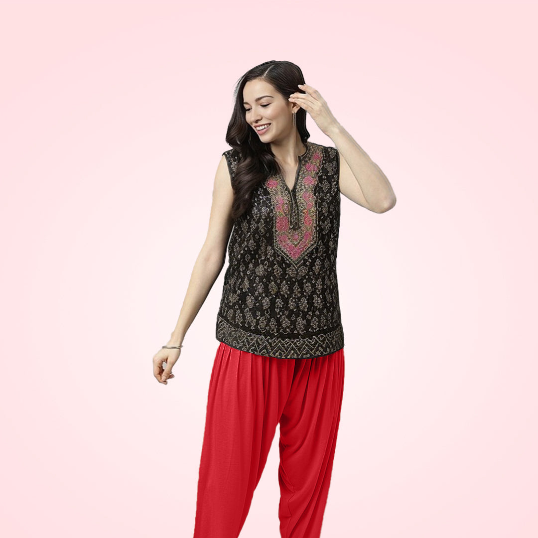 Stylish and Soft Viscose Rayon Patiala Pants for Women - Red