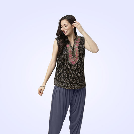 Elegant Viscose Rayon Patiala Pants for Everyday Wear - Navy Blue