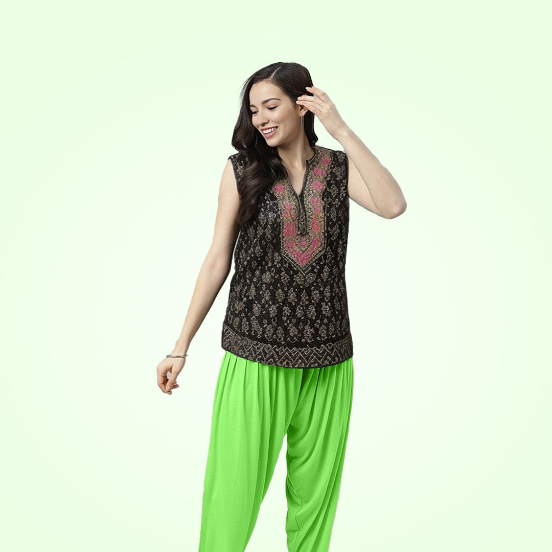 Premium Quality Viscose Rayon Patiala Pants with Traditional Flair - Parrot Green